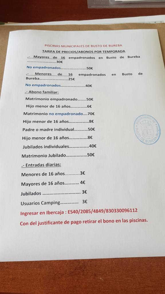 PRECIOS PISCINAS TEMPORADA 2022